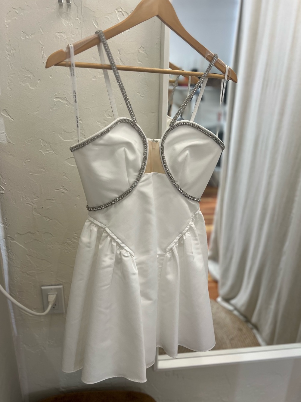 Self-Portrait White Taffeta Flared Mini Dress